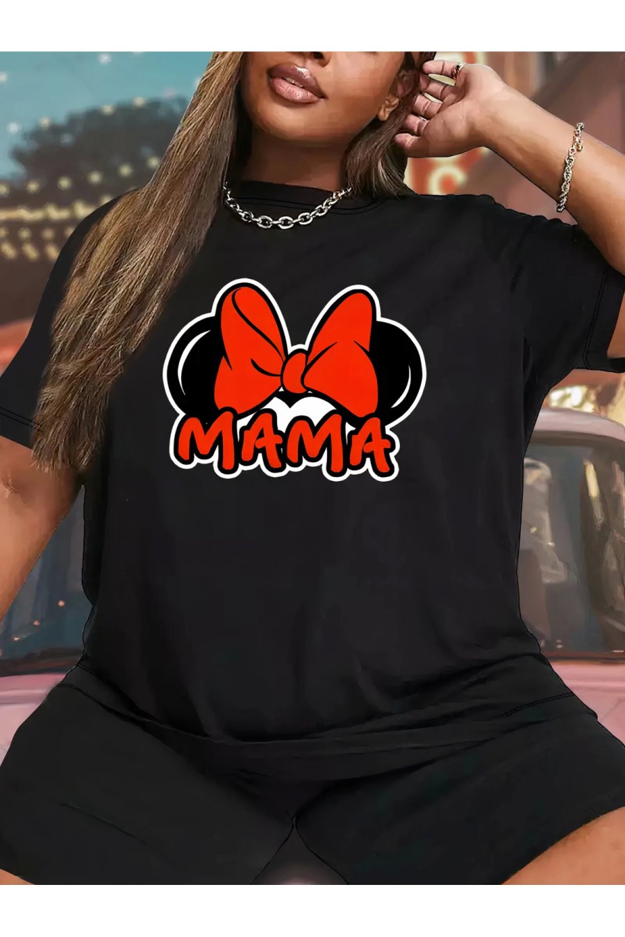 Anneler Günü Hediye Anne Temalı Baskılı Oversize Bisiklet Yaka T-shirt - Siyah