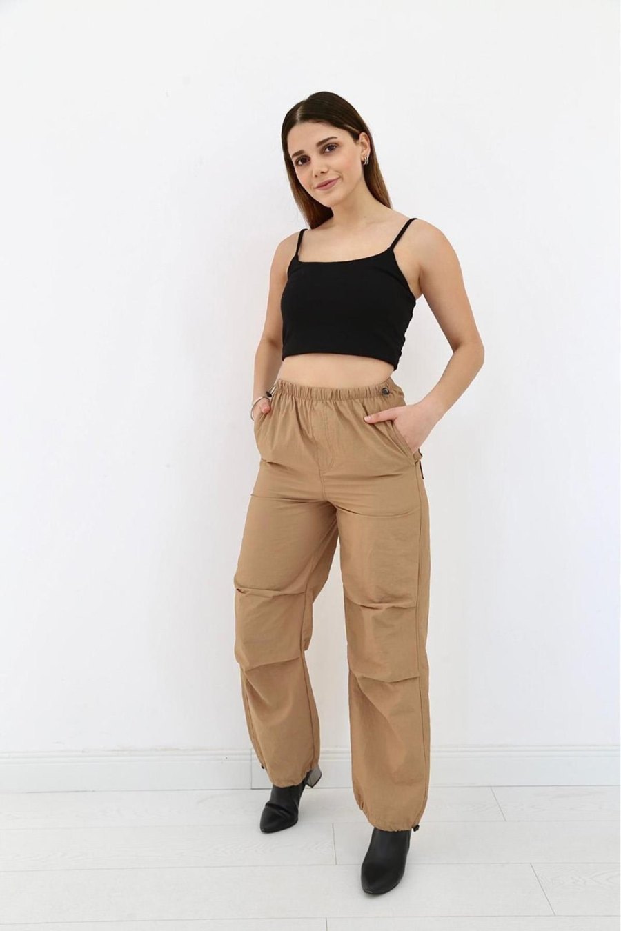 Camel Lastikli Paraşüt Pantolon - Yeni Sezon