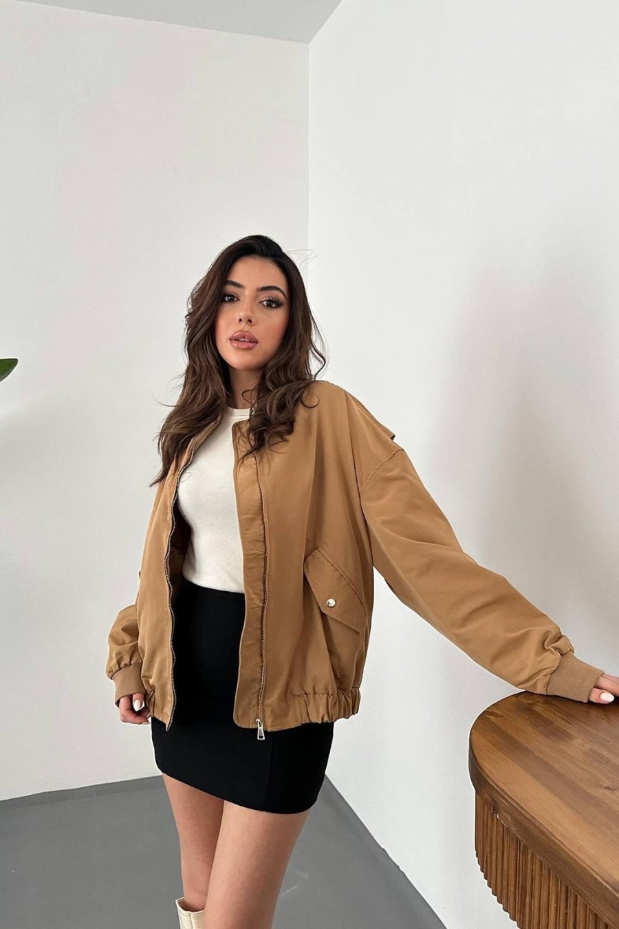 Camel Parçalı Bomber Ceket - Yeni Sezon