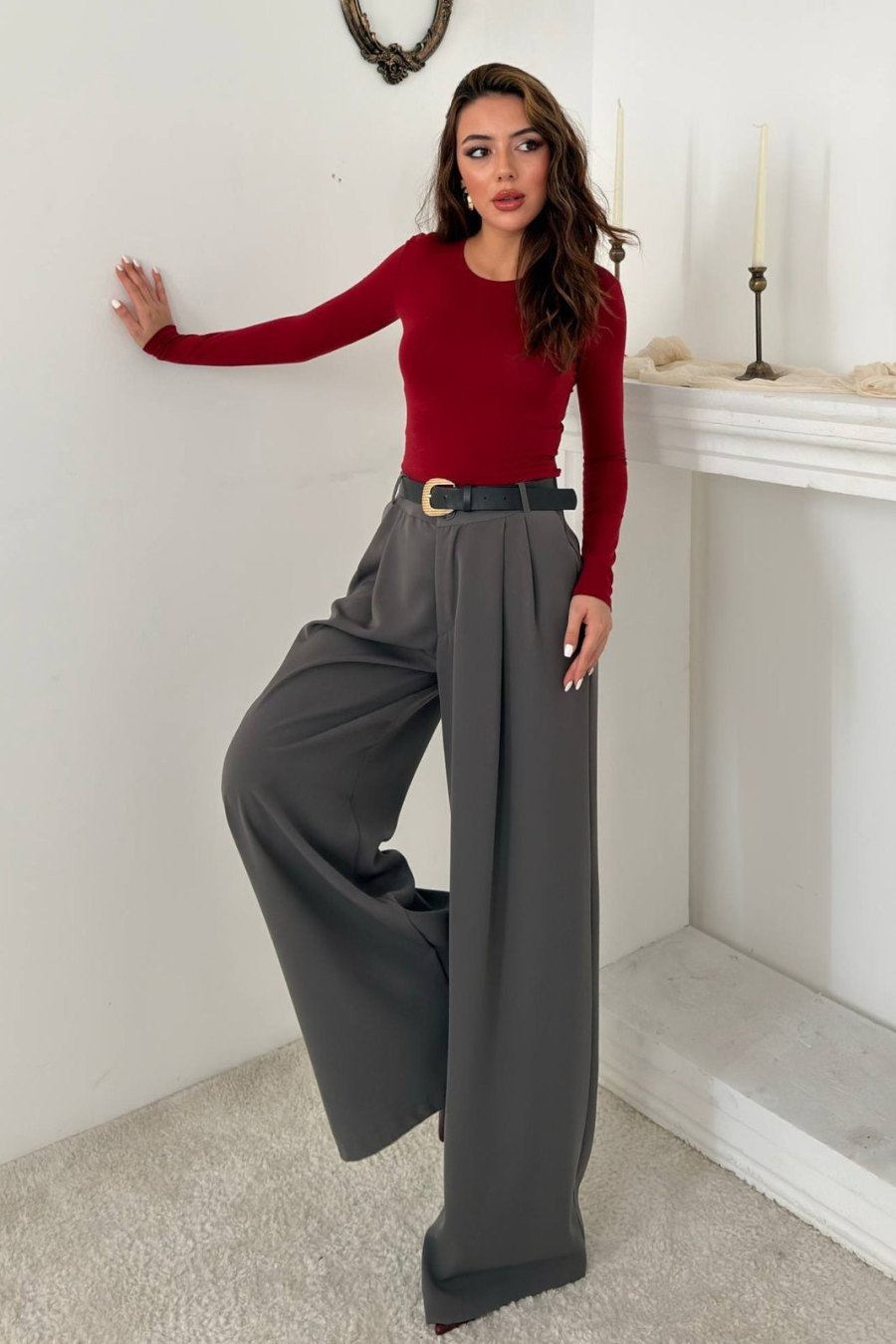 Füme Pileli Comfort Pantolon - Yeni Sezon