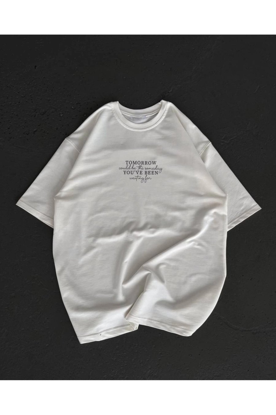 Kadın Baskılı T-Shirt Kısa Kol Bisiklet Yaka Oversize Rahat Kalıp Günlük Tişört - Beyaz