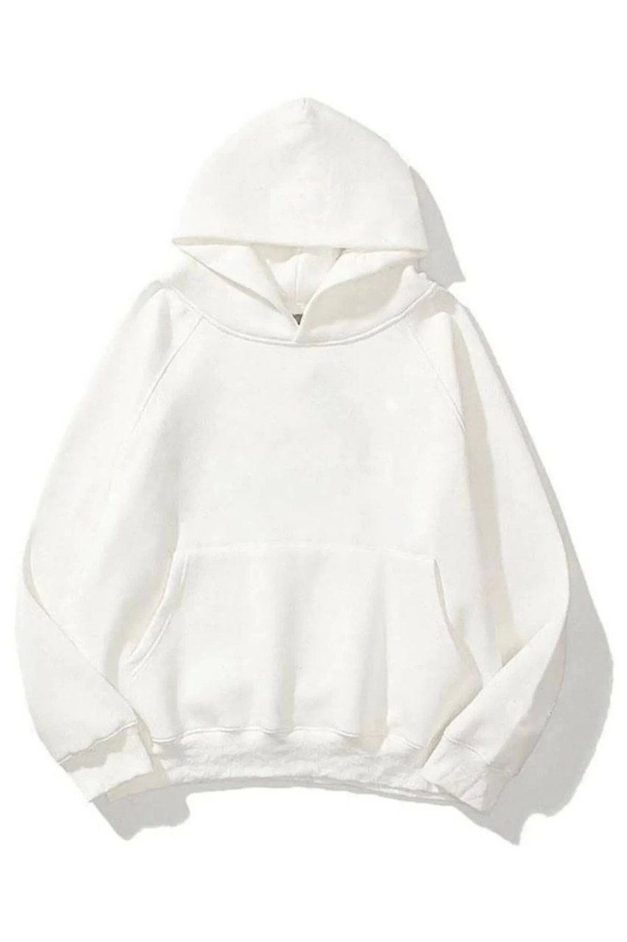 Kadın Kapüşonlu Kanguru Cepli 3 İplik Pamuklu Düz Hoodie Sweatshirt - Beyaz