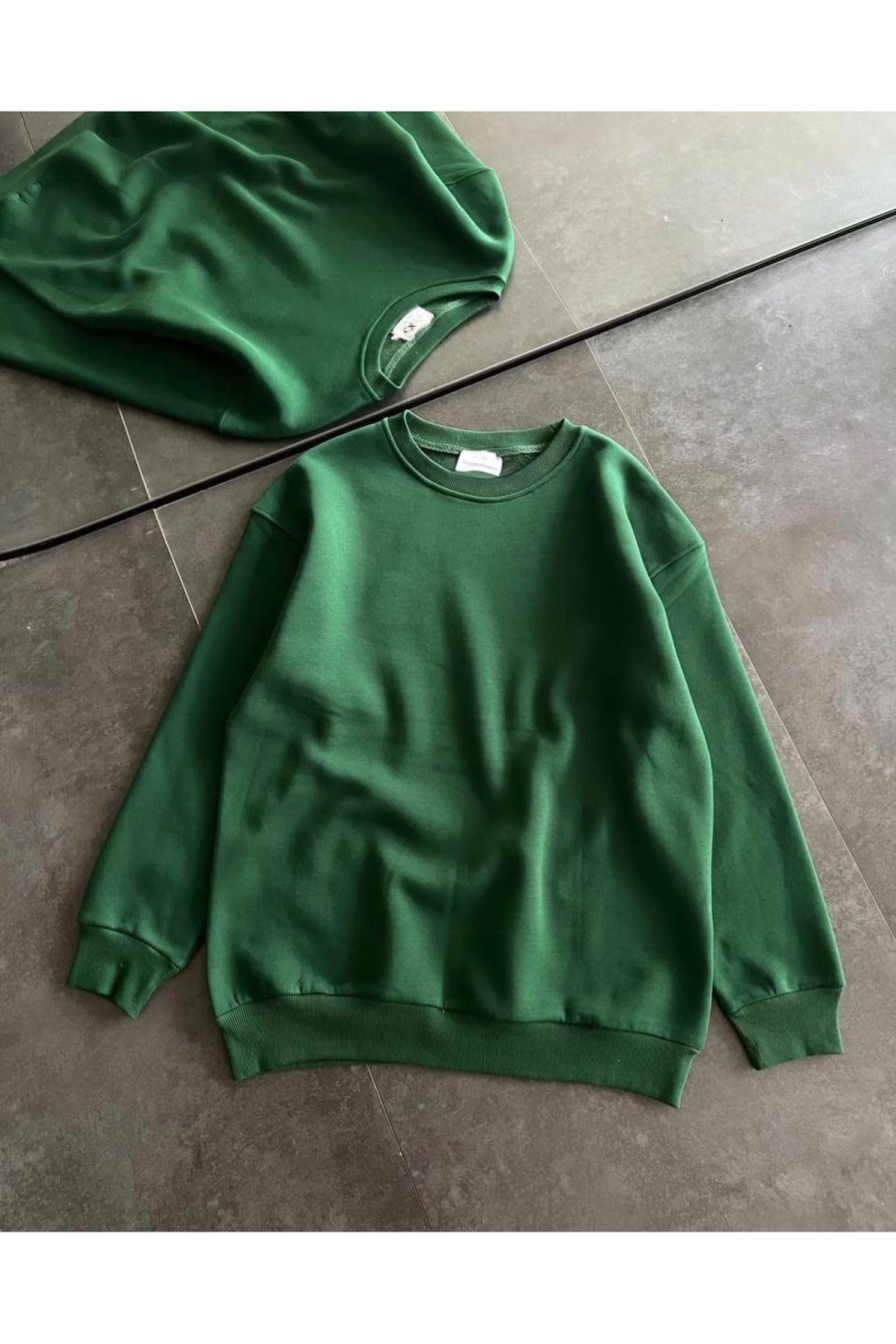 Kadın Kışlık Bisiklet Yaka Üç İplik Basic SweatShirt - Haki