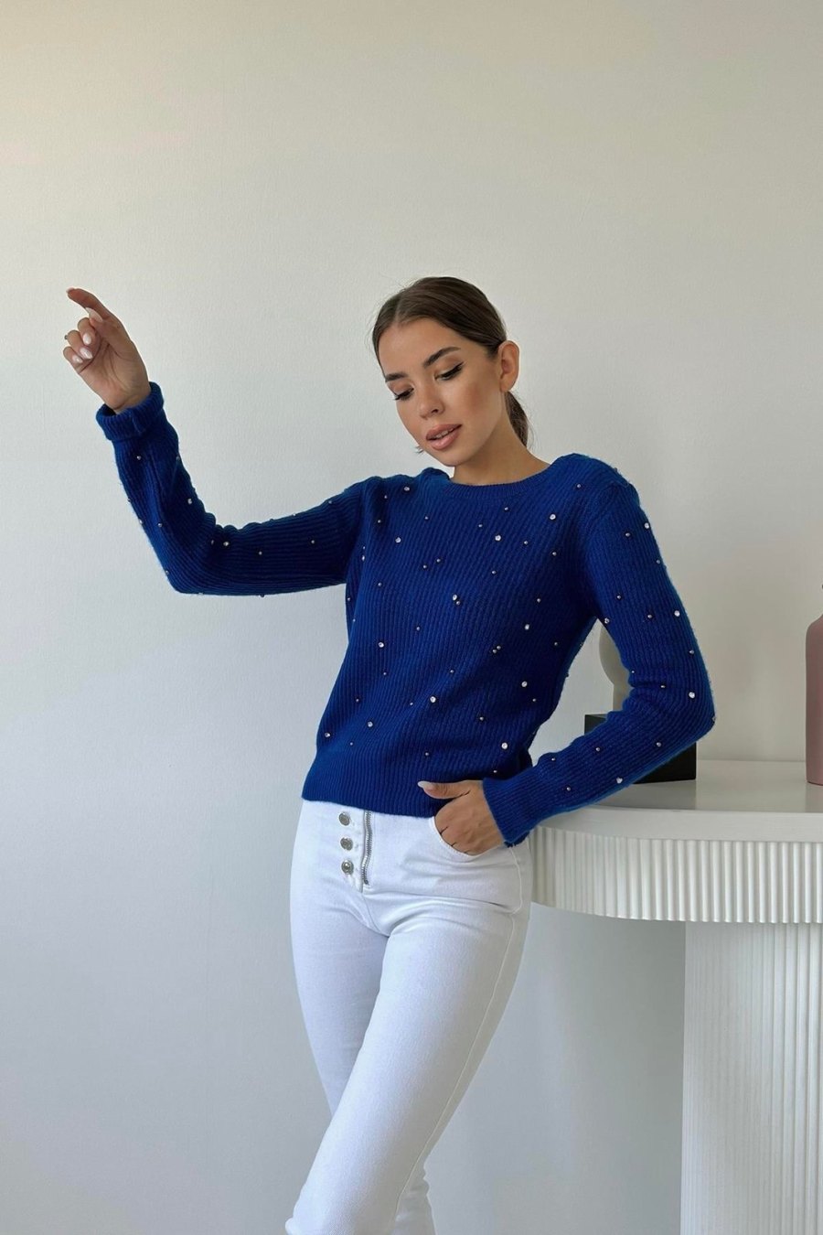 Mavi Boncuklu Triko Kazak - Yeni Sezon